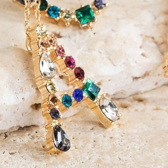 Multicolored Rhinestone Initial Necklace - Picture 2 of 16